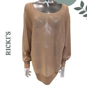 🛍️3/$40 RICKI’S Metallic Gold Lightweight Knit Sweater - Round Neckline Size XXL